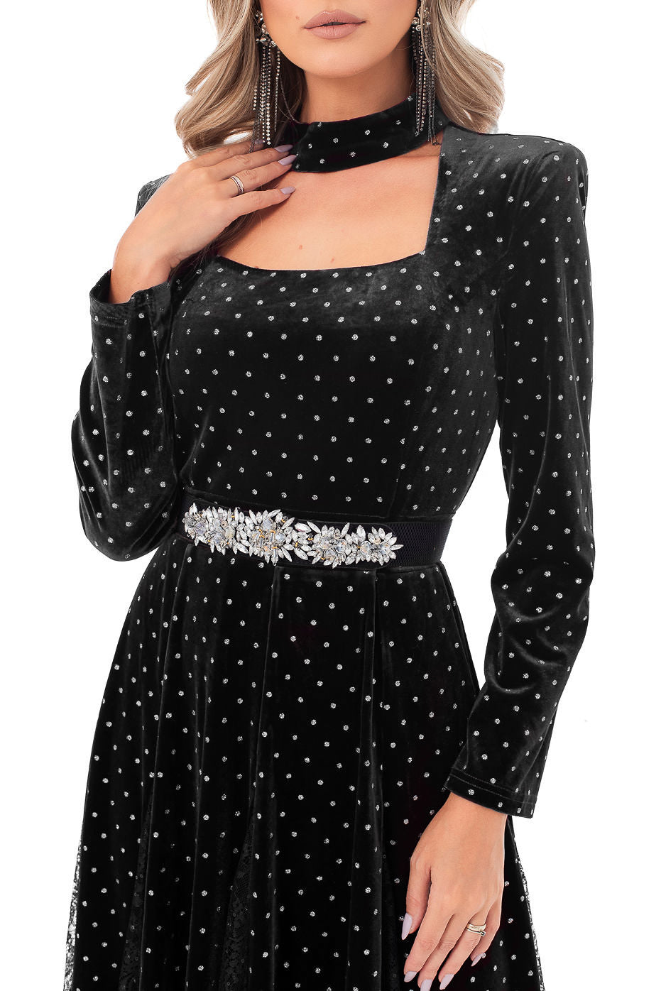 Rochie din Catifea cu Centura din Strasuri - LIMITED EDITION