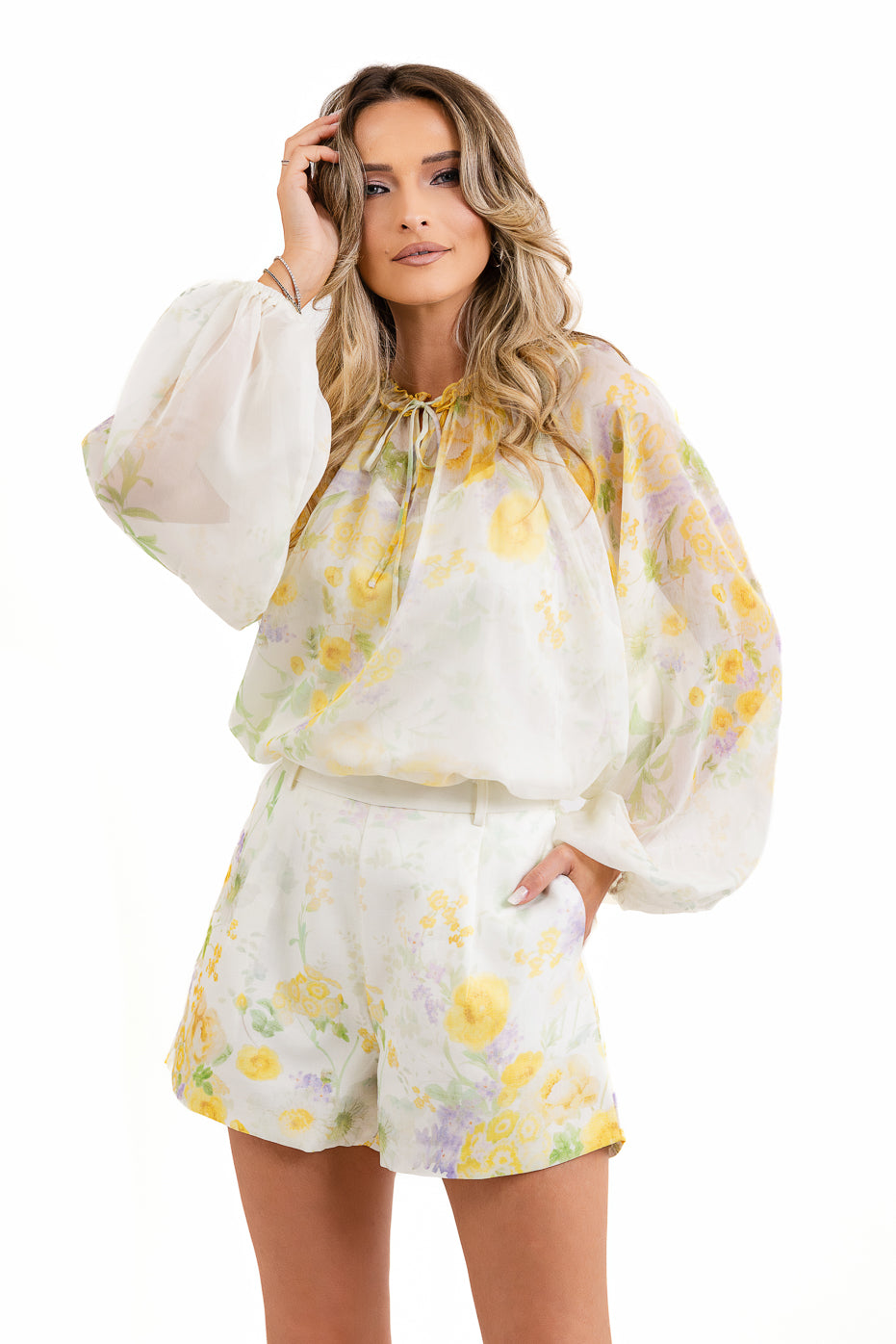 Compleu Galben Cu Print Floral