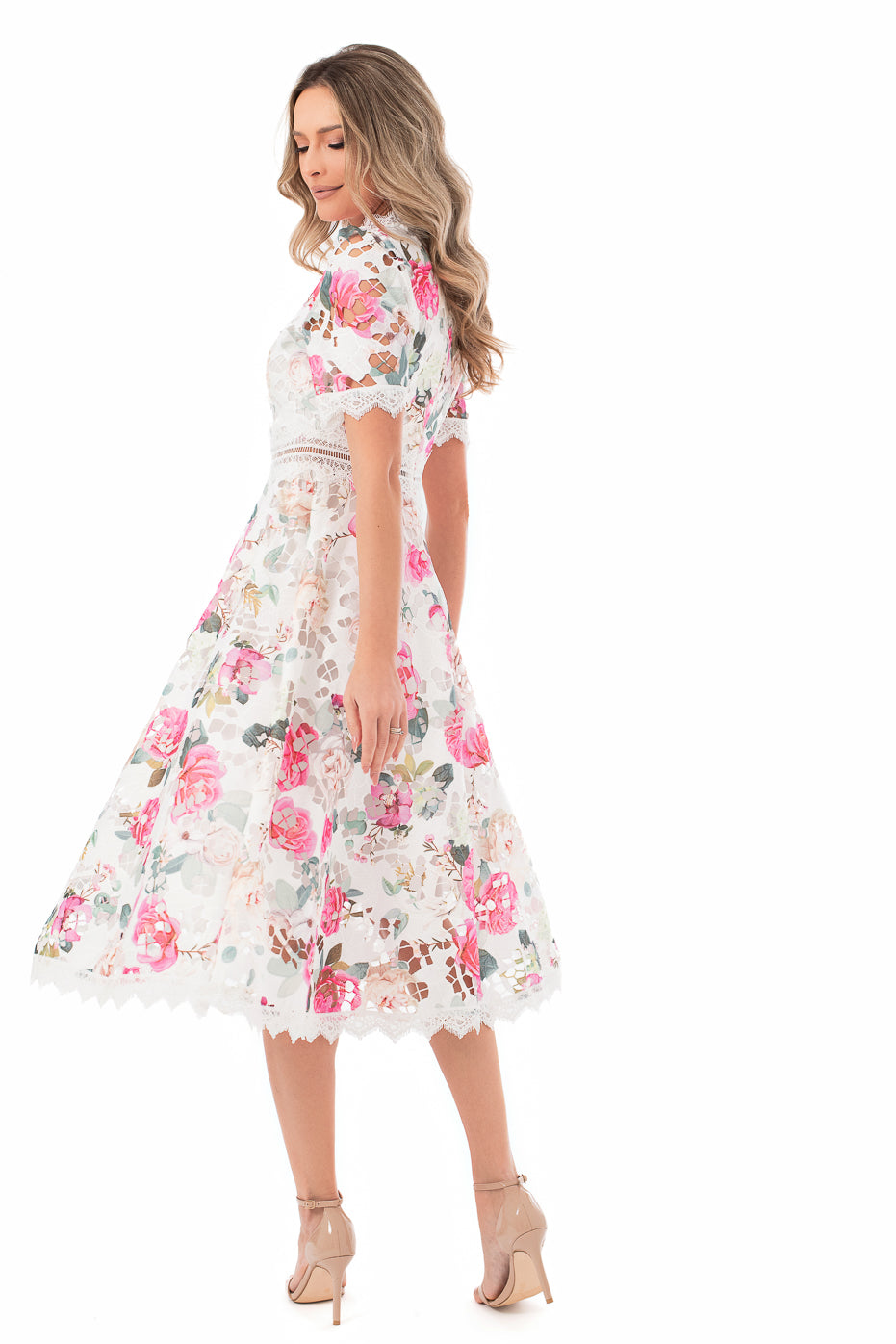 Rochie Alba Din Dantela Cu Maneca Scurta