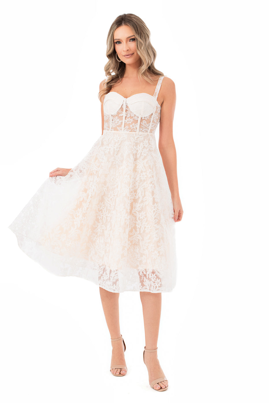 Rochie Alba Din Dantela Tip Corset
