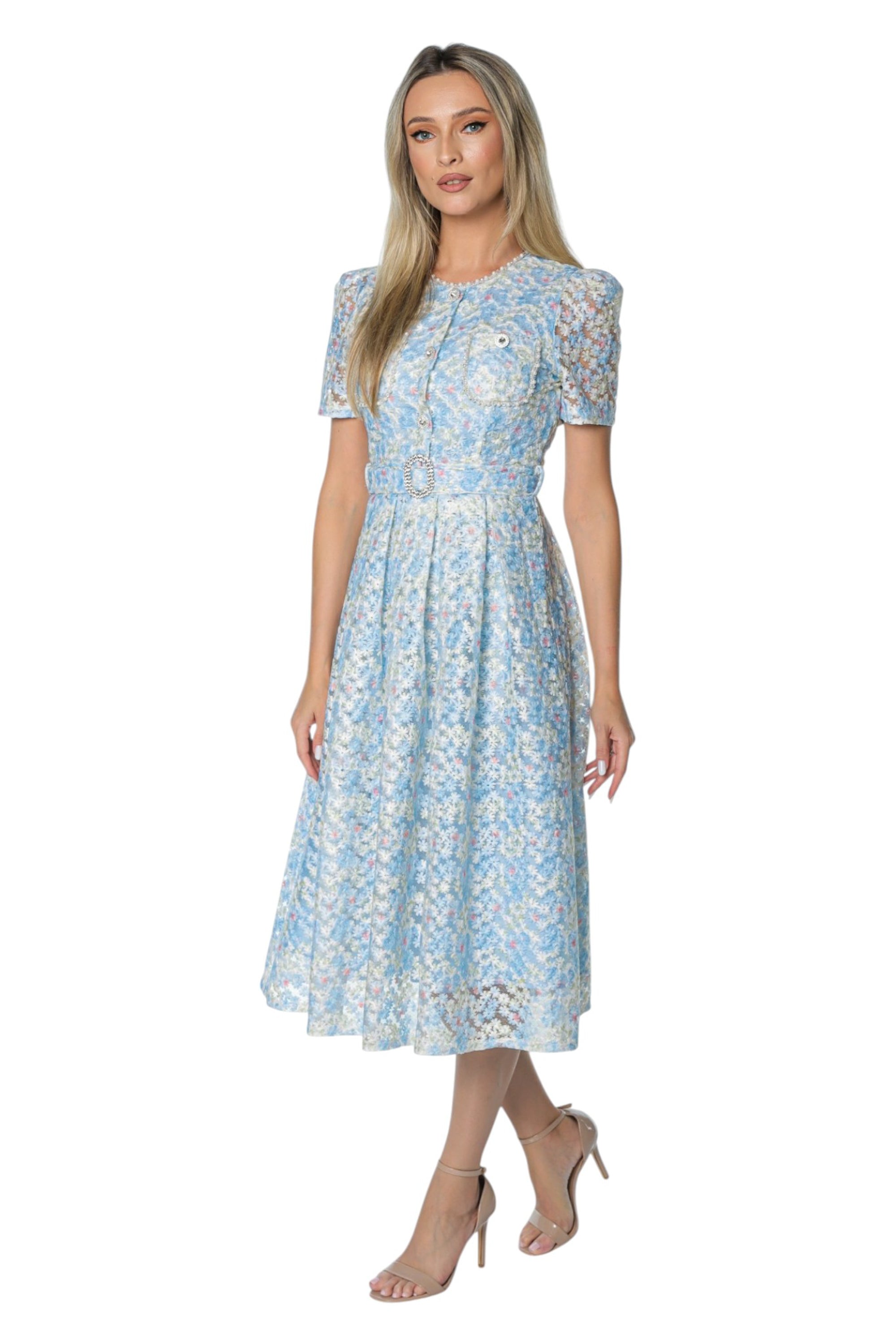 Rochie Bleu din Broderie pe Organza