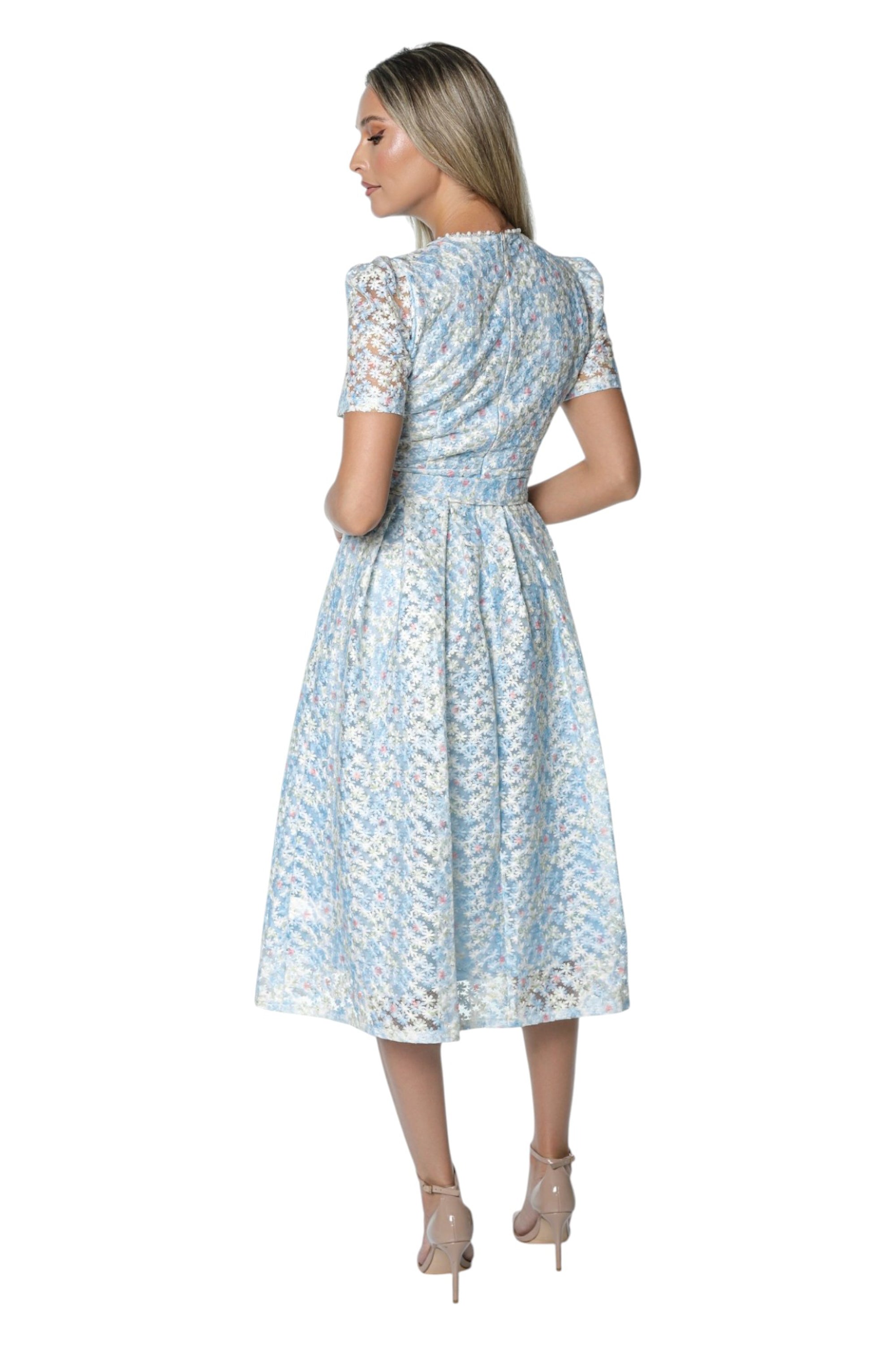 Rochie Bleu din Broderie pe Organza
