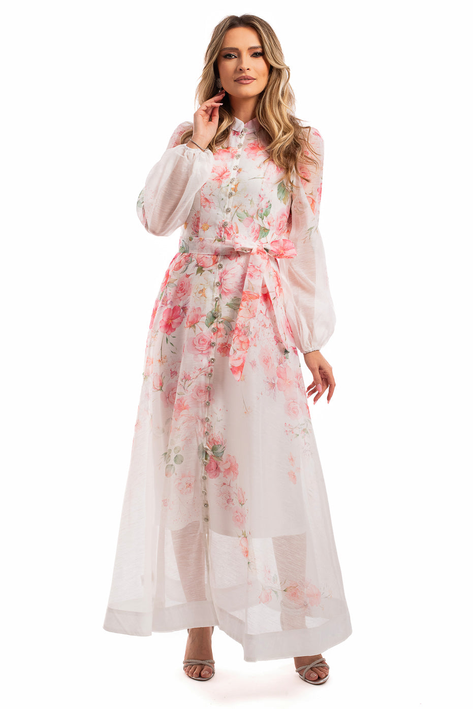 Rochie Deosebita din Organza Alba cu Flori