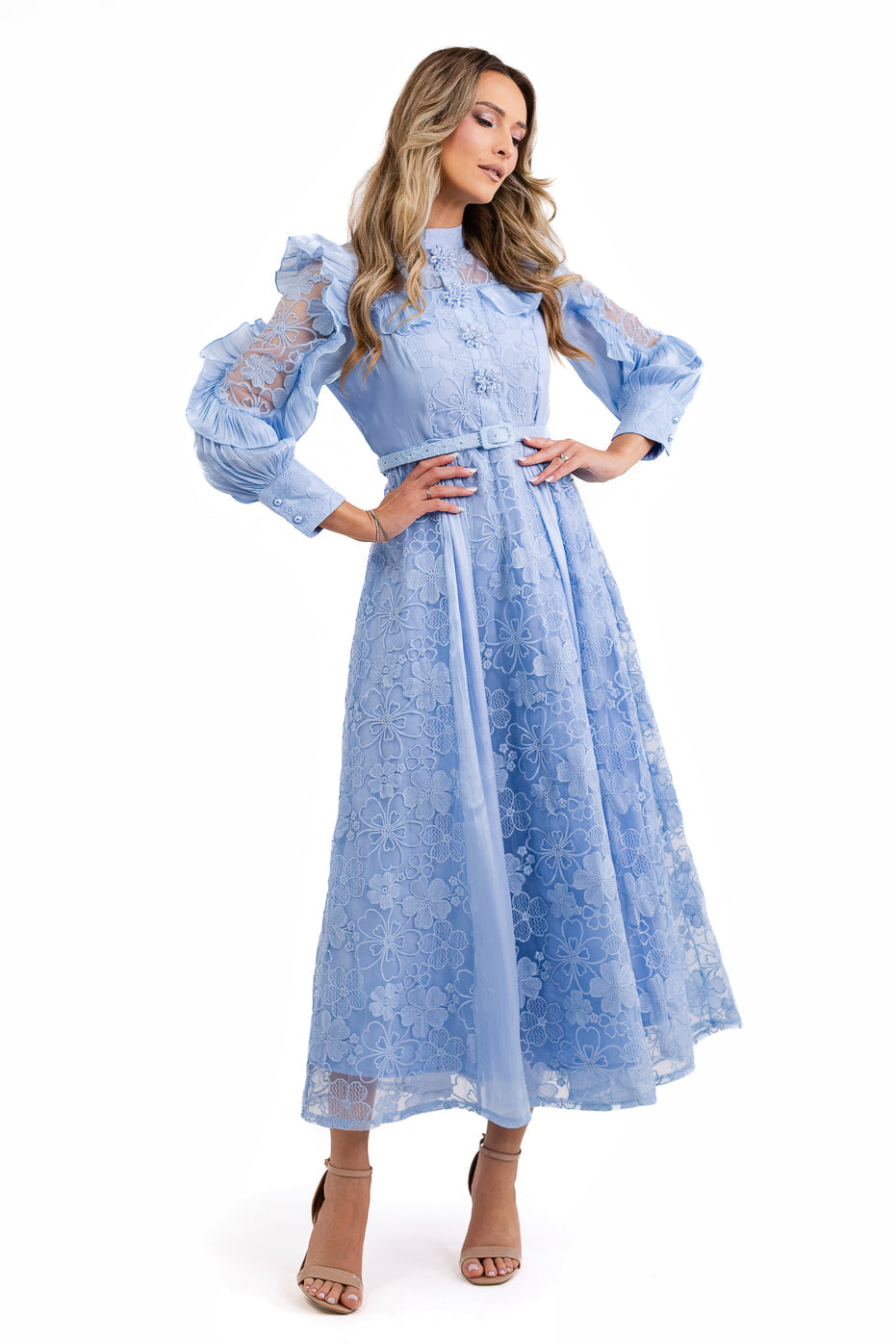Rochie Din Matase Si Dantela Albastra