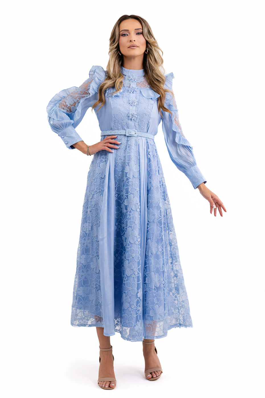 Rochie Din Matase Si Dantela Albastra