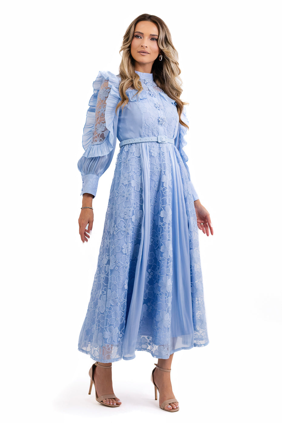 Rochie Din Matase Si Dantela Albastra