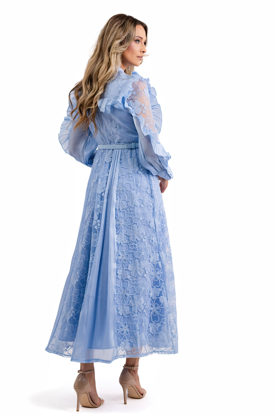 Rochie Din Matase Si Dantela Albastra