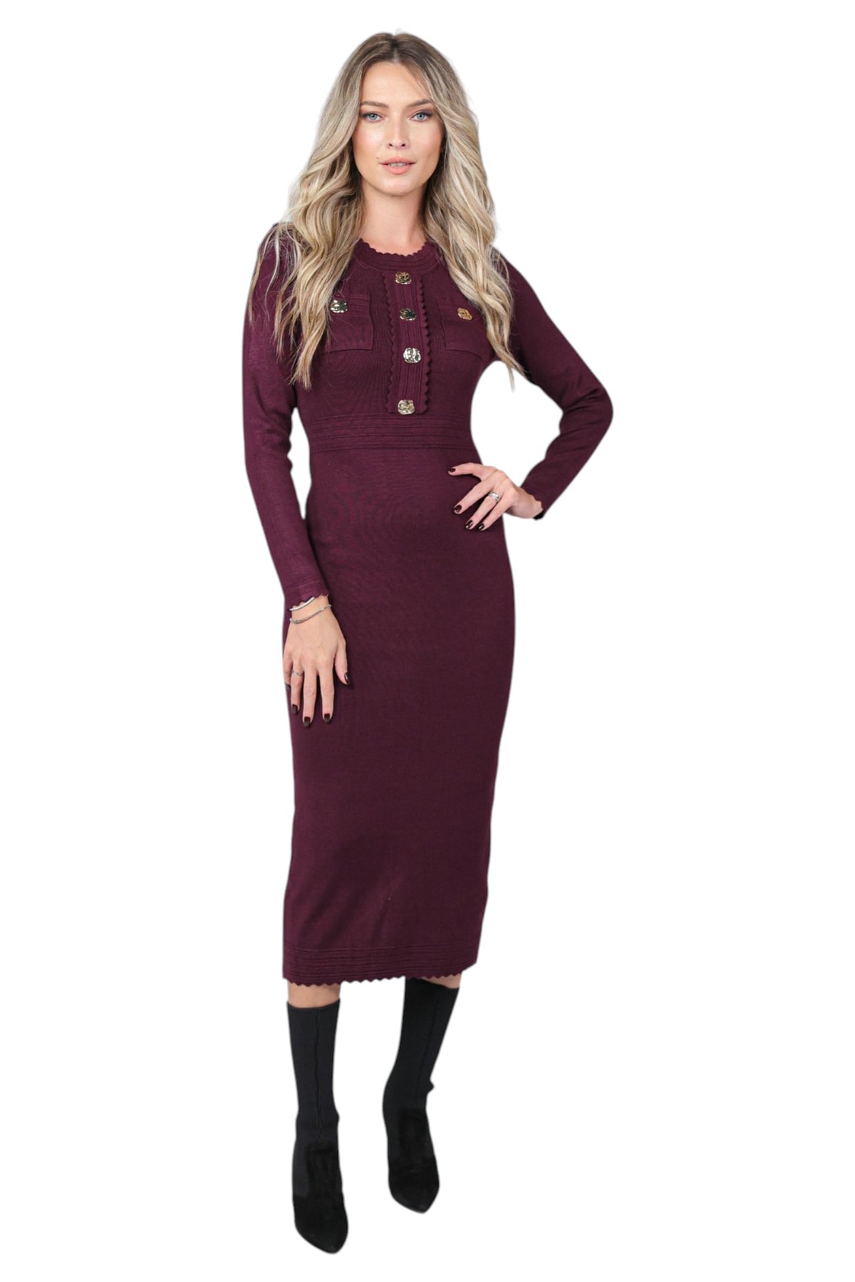 Rochie Dreapta din Tricot Burgundy