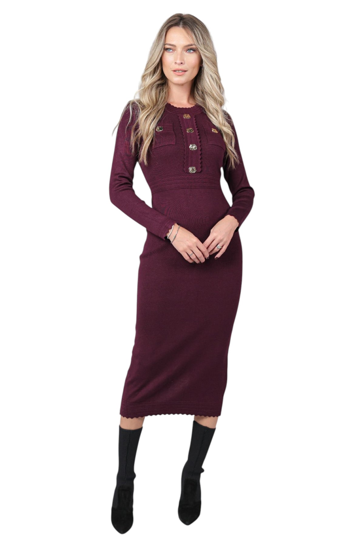 Rochie Dreapta din Tricot Burgundy
