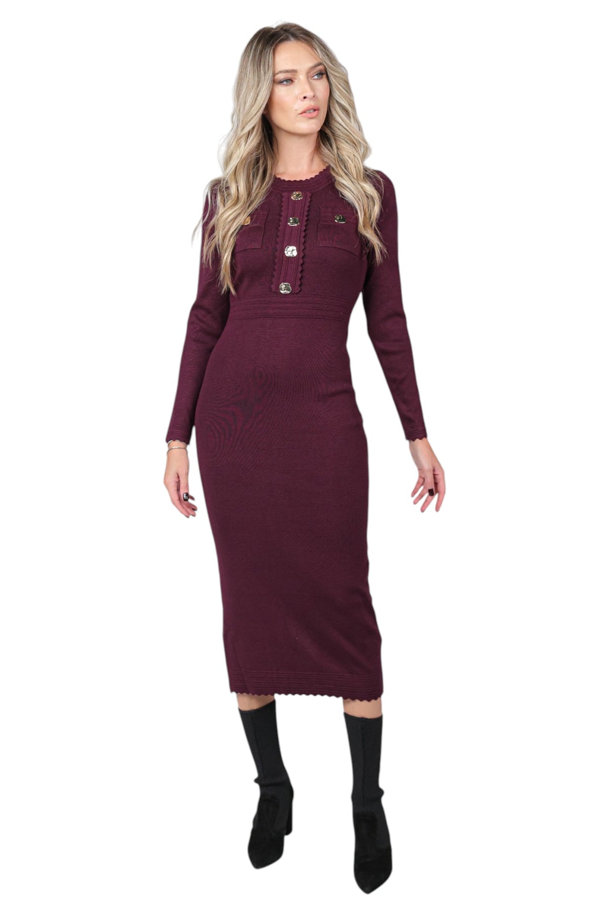 Rochie Dreapta din Tricot Burgundy