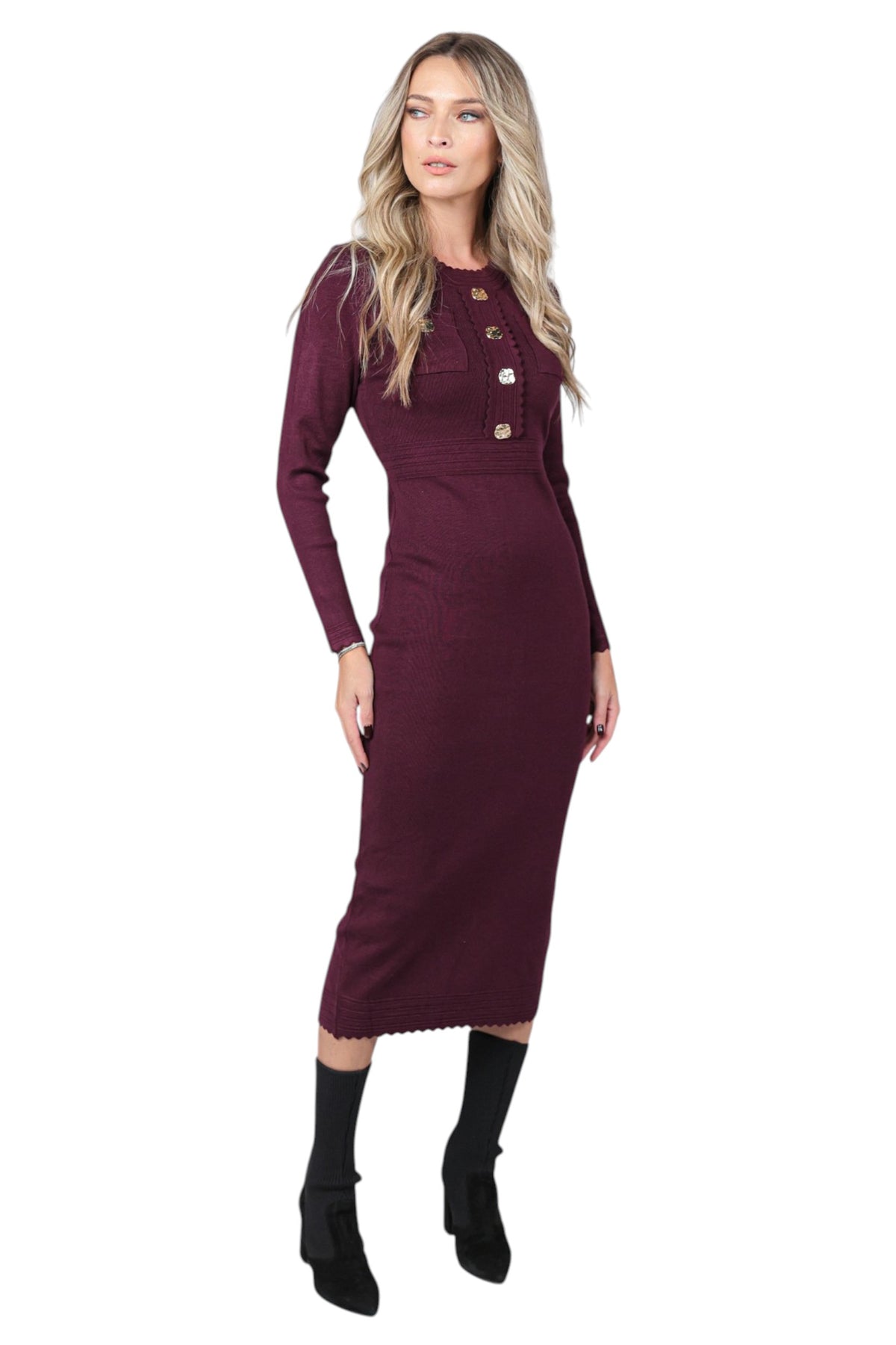 Rochie Dreapta din Tricot Burgundy