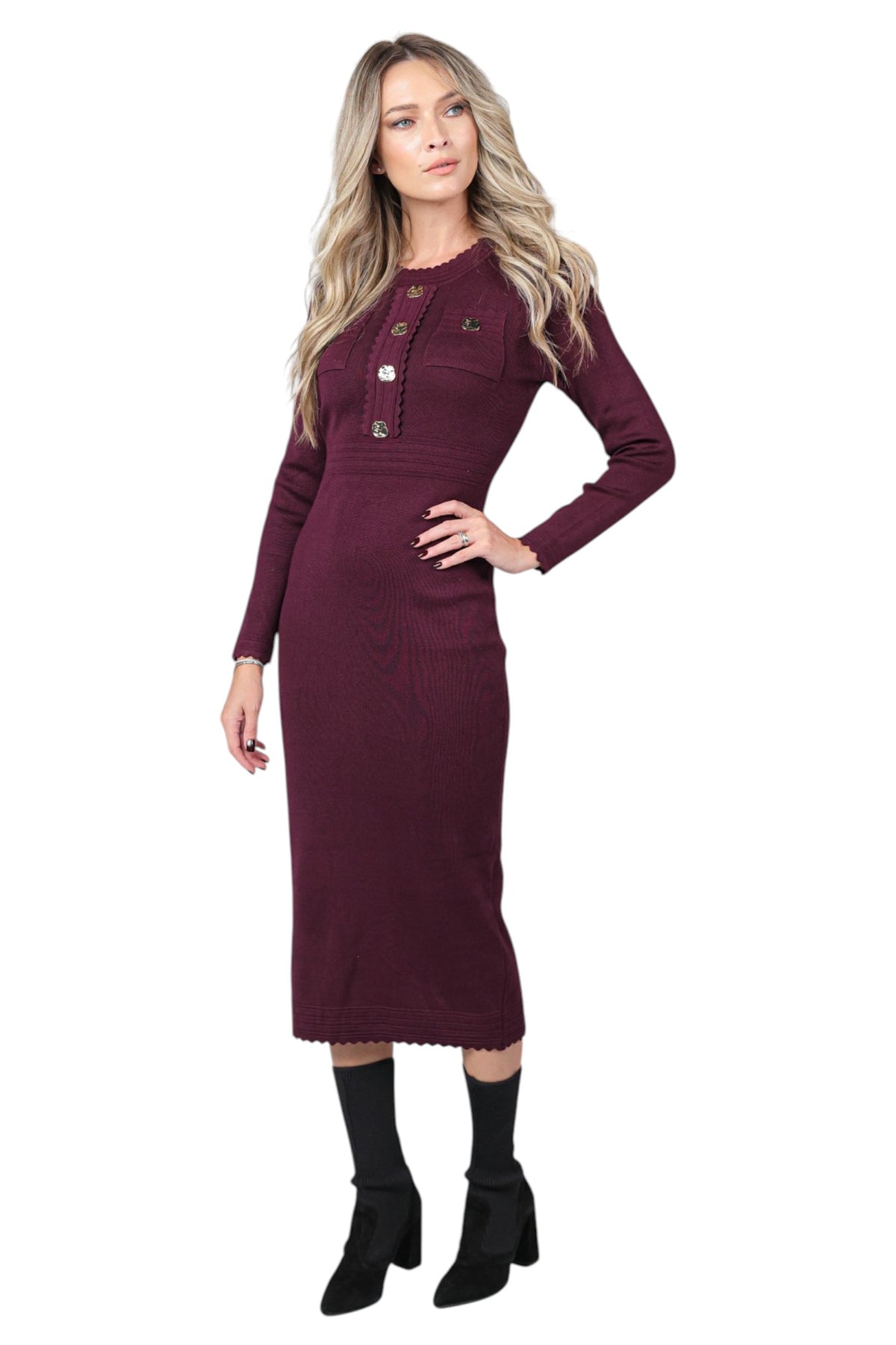 Rochie Dreapta din Tricot Burgundy