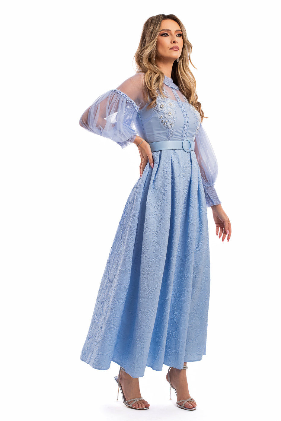 Rochie Eleganta Bleu cu Aplicatii