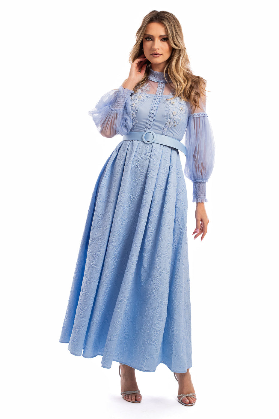 Rochie Eleganta Bleu cu Aplicatii