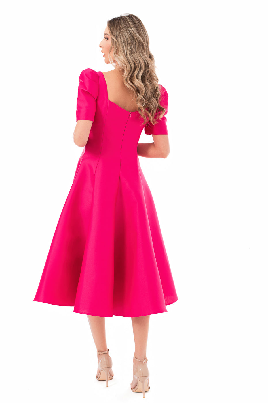 Rochie Fucsia cu Maneci Scurte