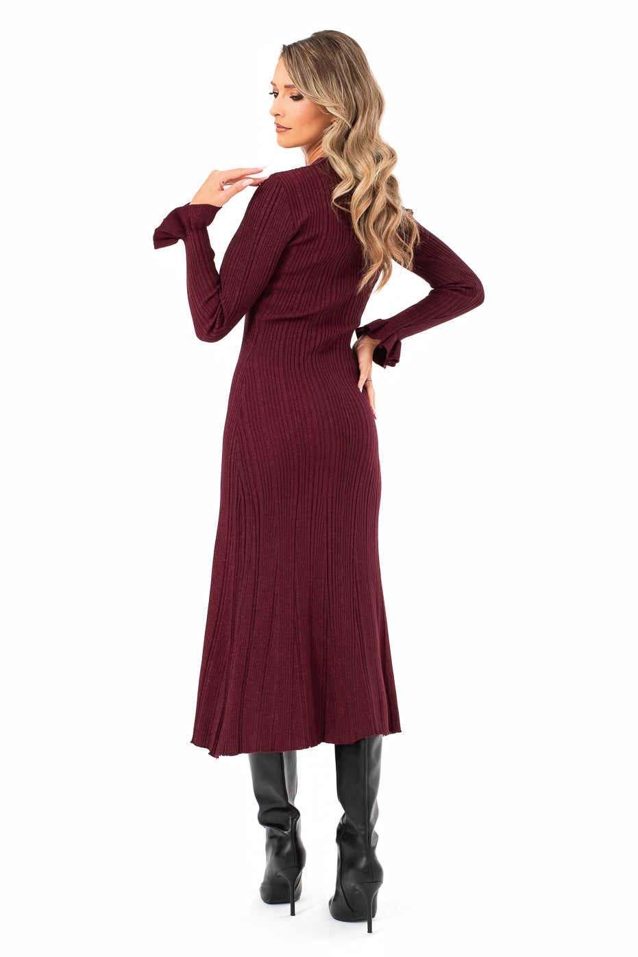 Rochie Midi Burgundy Din Tricot