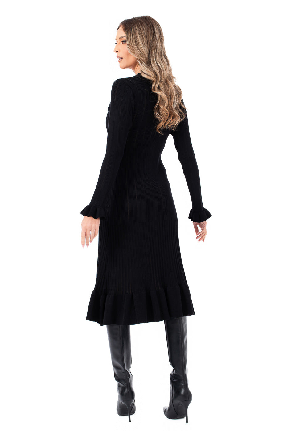 Rochie Midi Neagra Din Tricot