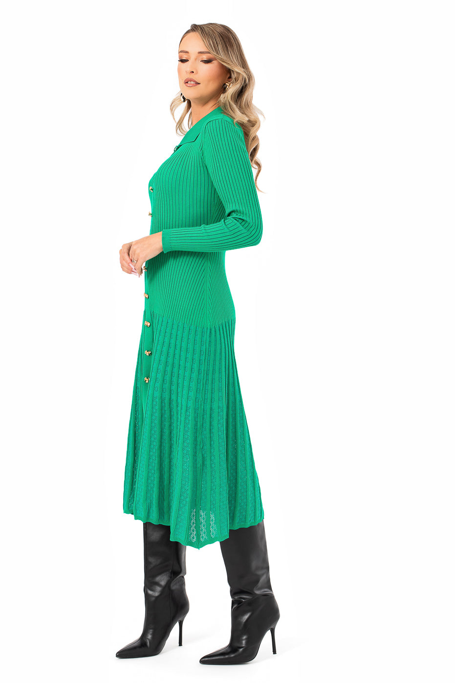 Rochie Midi Verde Din Tricot