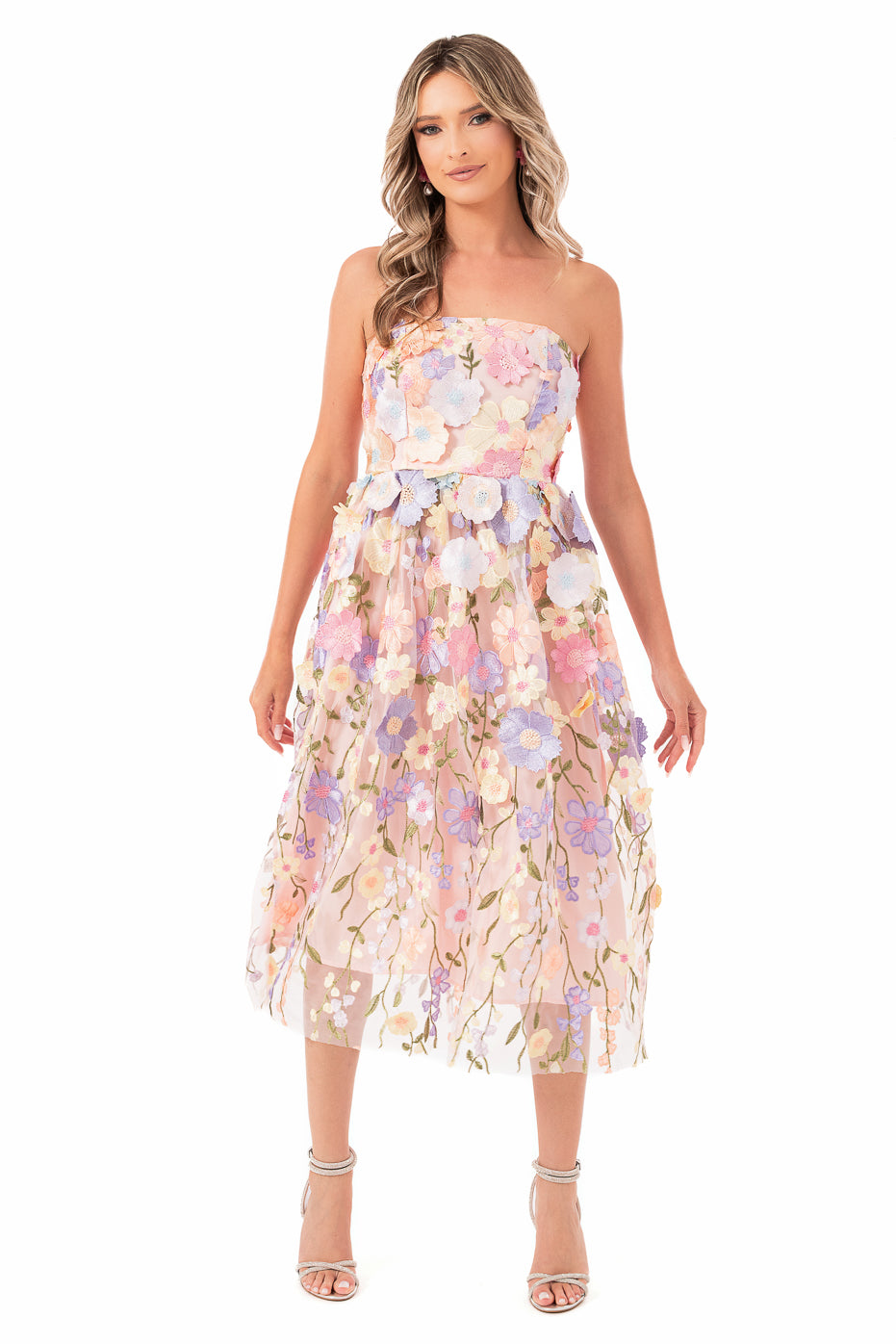 Rochie Midi cu Flori 3D