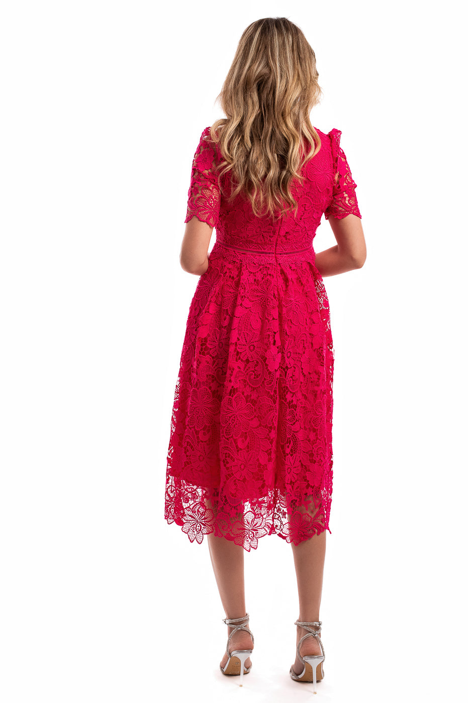 Rochie Midi din Dantela Fucsia