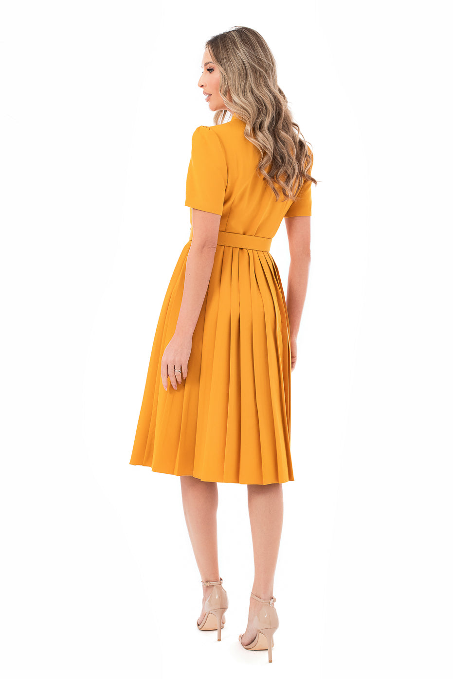 Rochie Mustar Cu Fusta Plisata Si Centura Detasabila- LIMITED EDITION