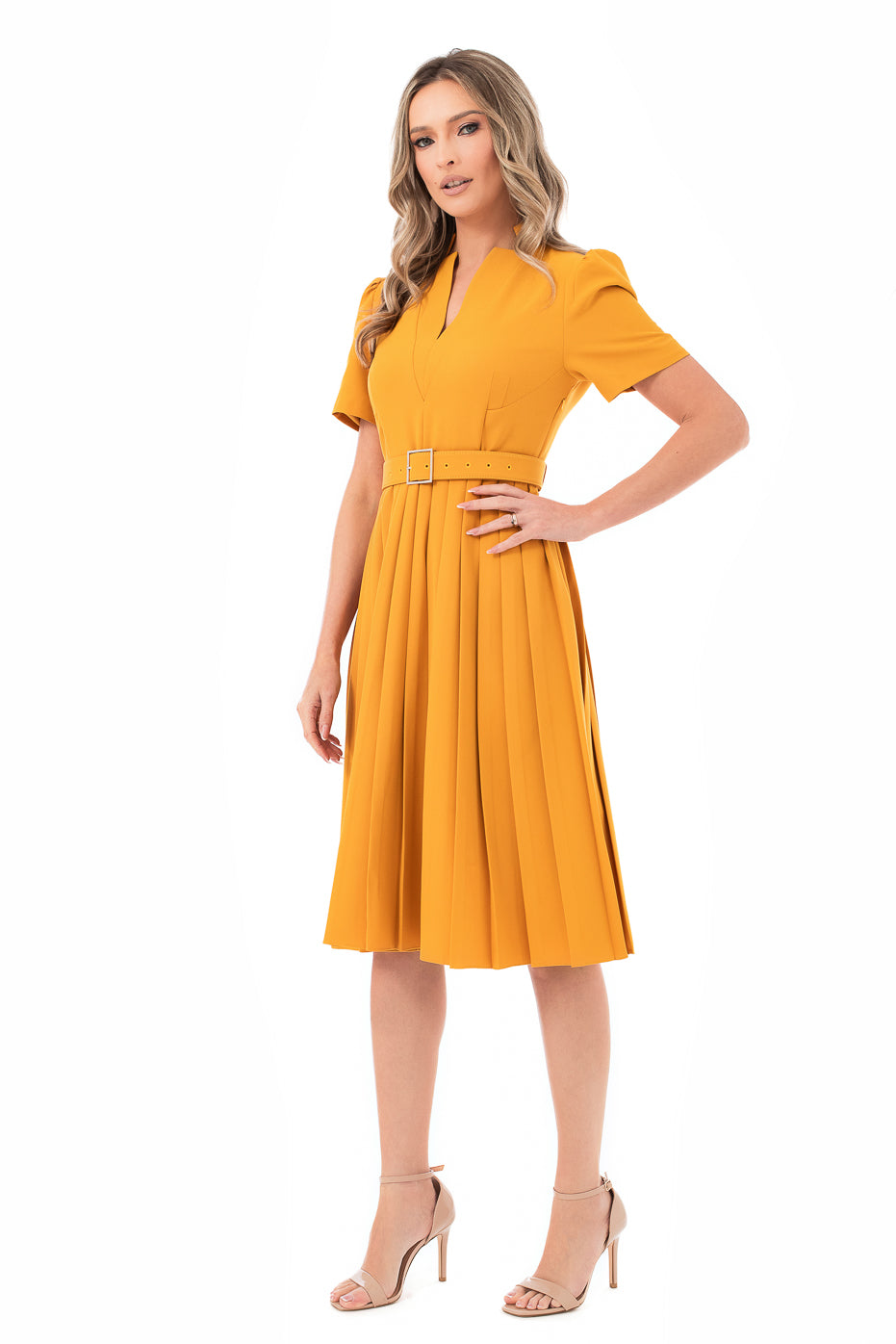 Rochie Mustar Cu Fusta Plisata Si Centura Detasabila- LIMITED EDITION