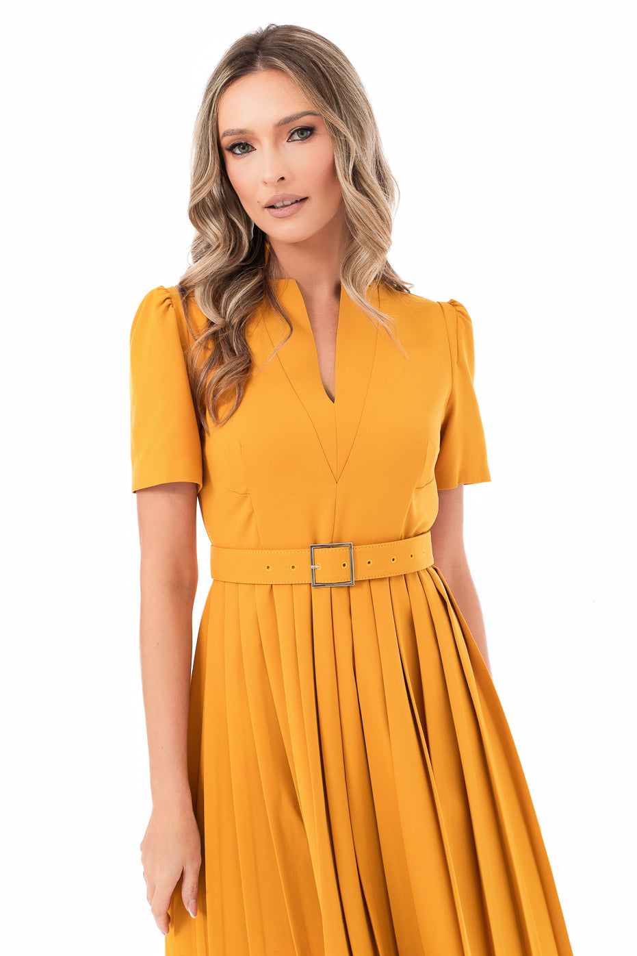 Rochie Mustar Cu Fusta Plisata Si Centura Detasabila- LIMITED EDITION