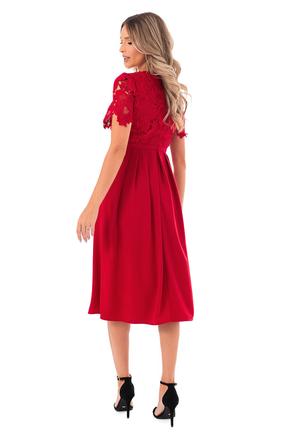 Rochie Rosie cu Bust din Dantela