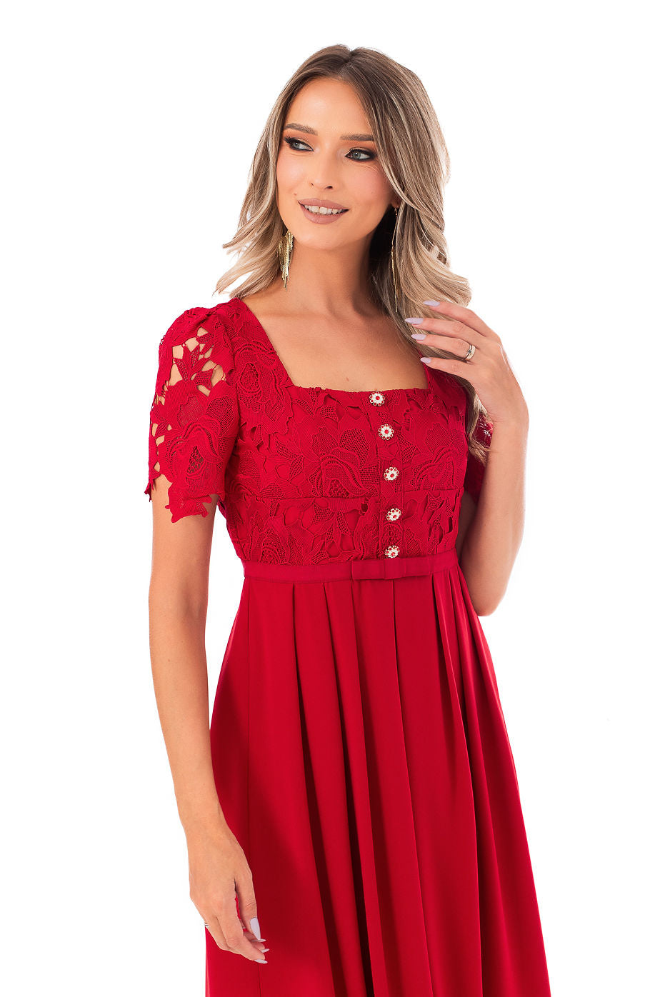 Rochie Rosie cu Bust din Dantela