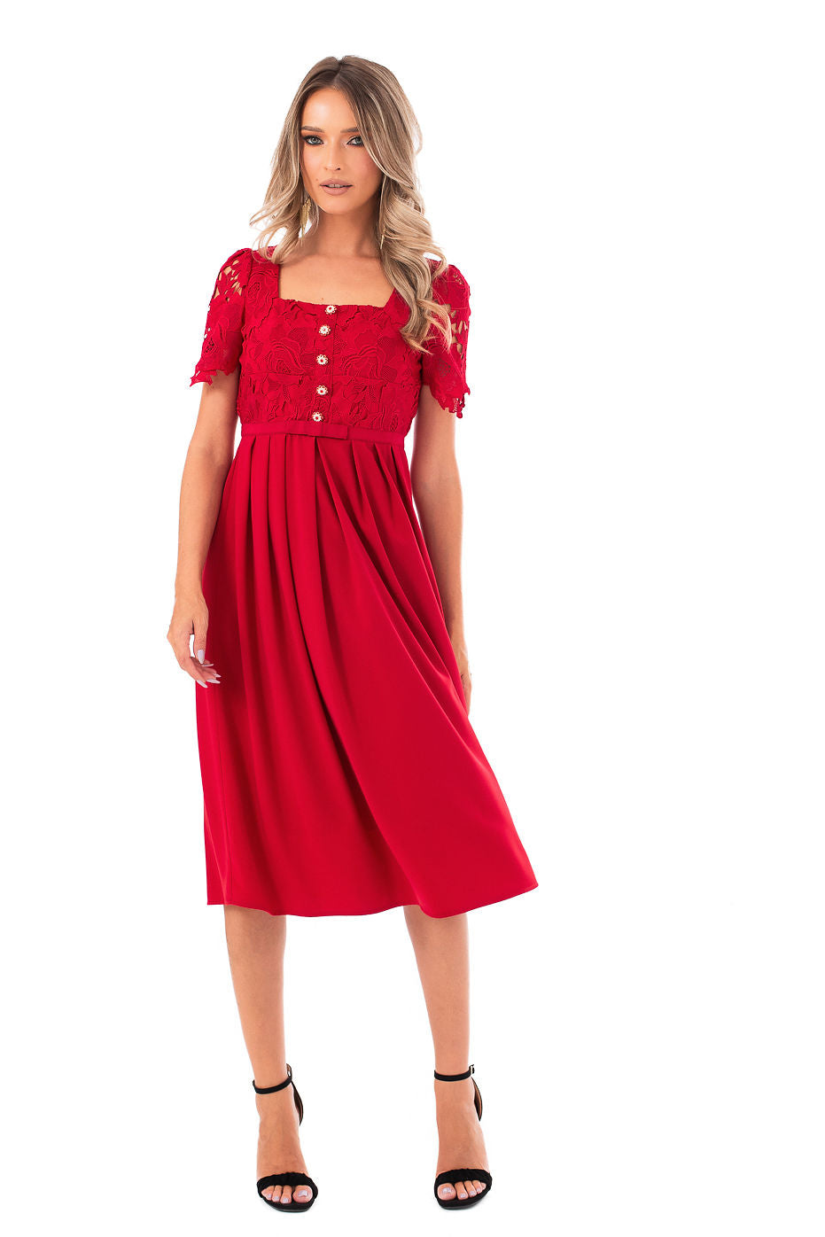 Rochie Rosie cu Bust din Dantela