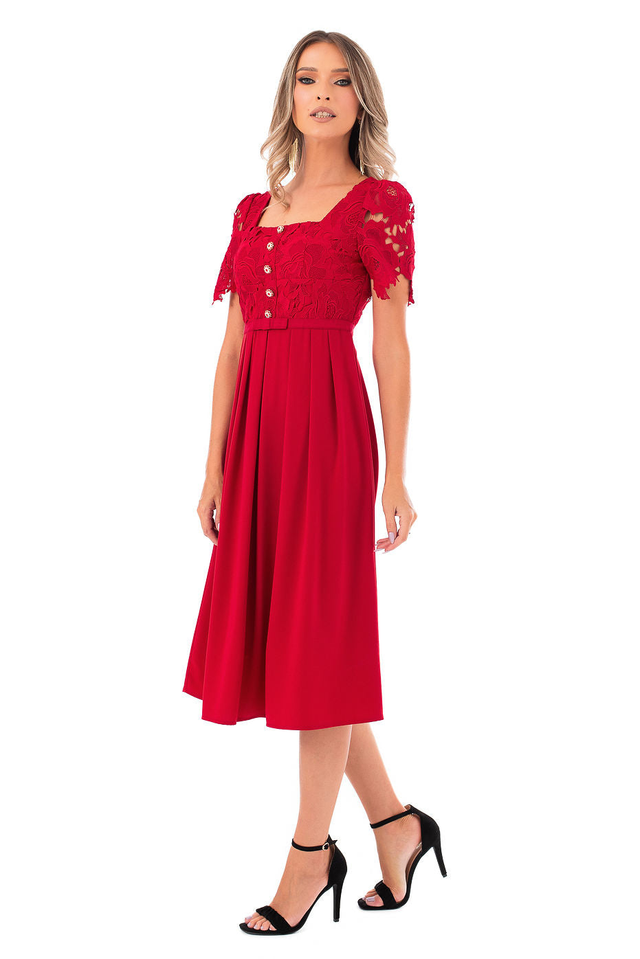 Rochie Rosie cu Bust din Dantela