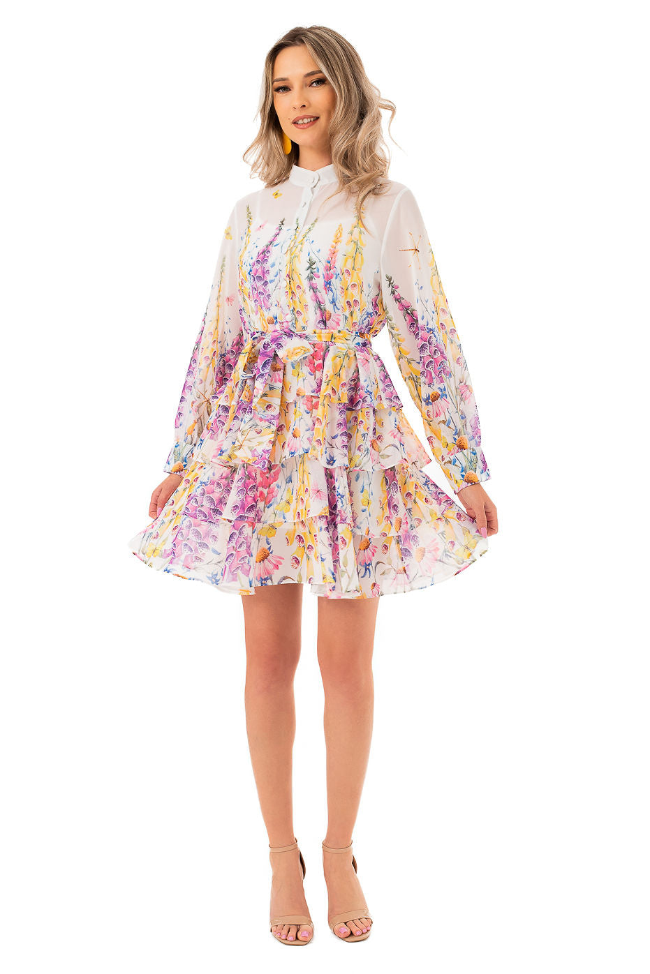 Rochie Scurta Alba Cu Imprimeu Floral