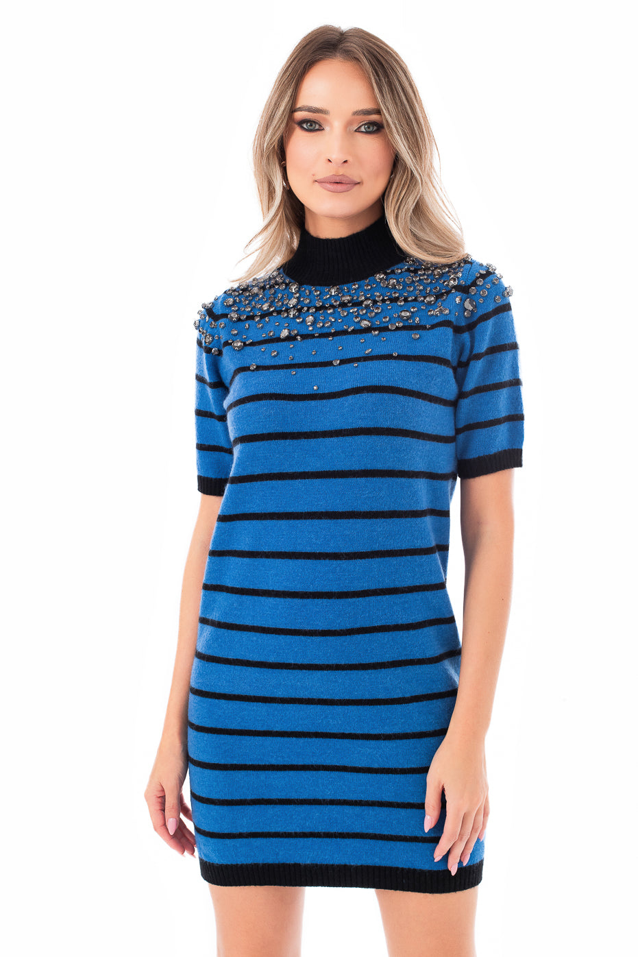Rochie Scurta din Tricot cu Strasuri