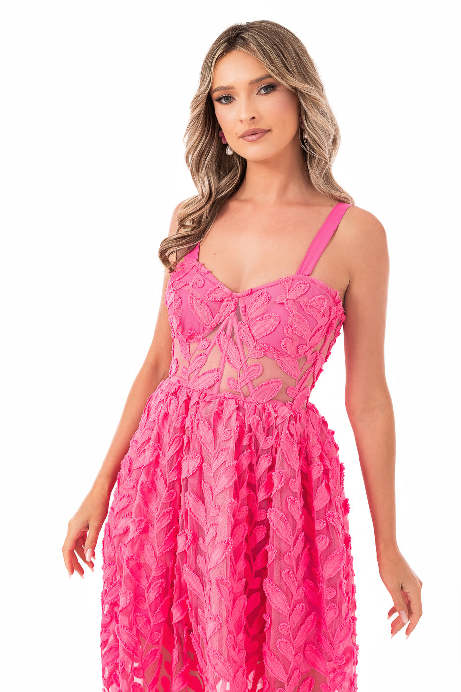 Rochie Tip Corset din Broderie Fucsia