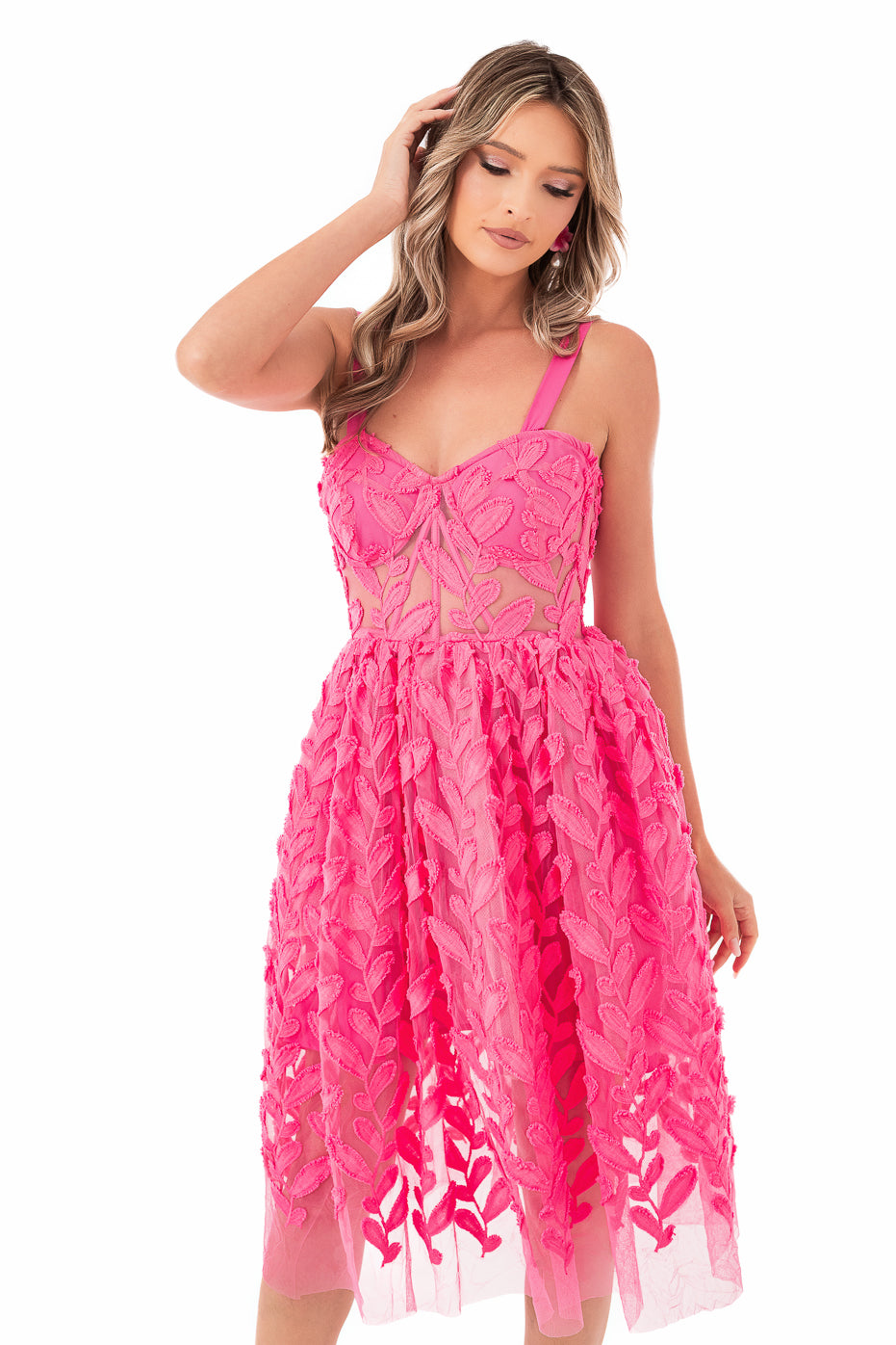 Rochie Tip Corset din Broderie Fucsia