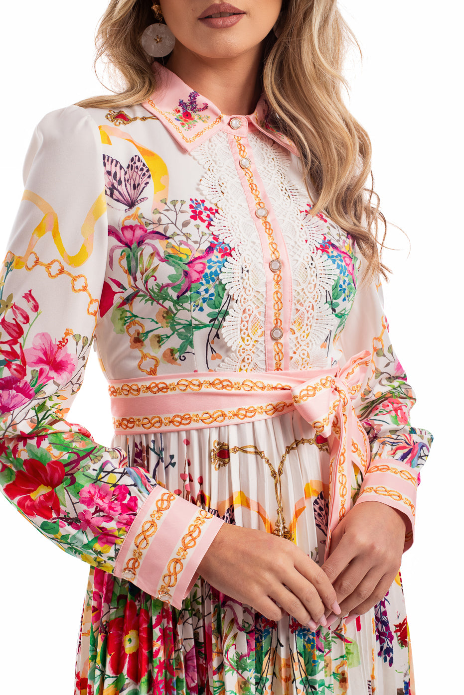 Rochie cu Imprimeu Multicolor si Pliseu