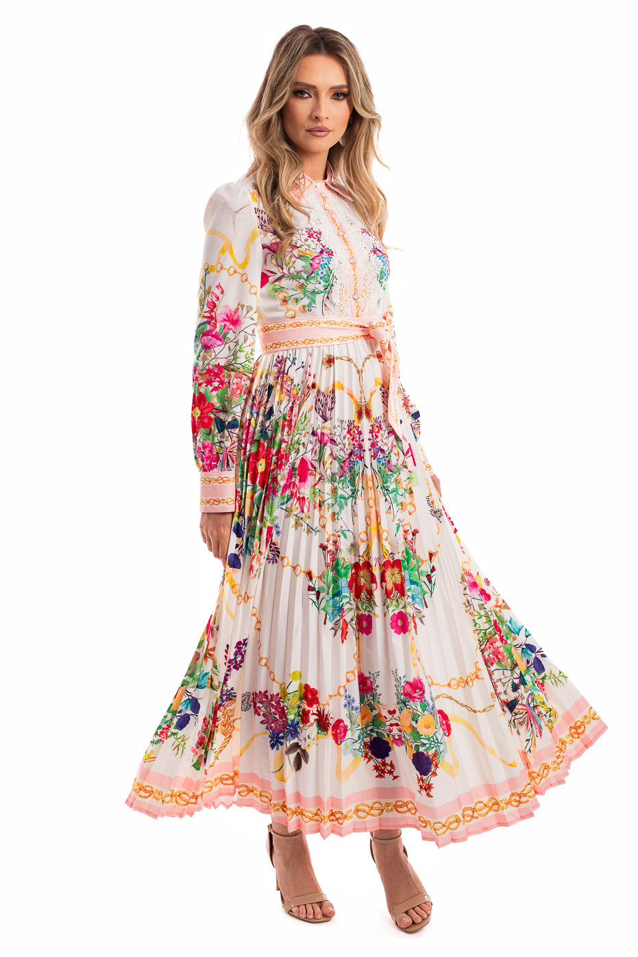 Rochie cu Imprimeu Multicolor si Pliseu