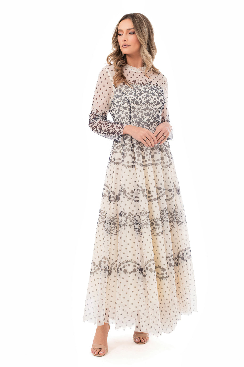 Rochie de Seara cu Imprimeu si Maneci Lungi- LIMITED EDITION
