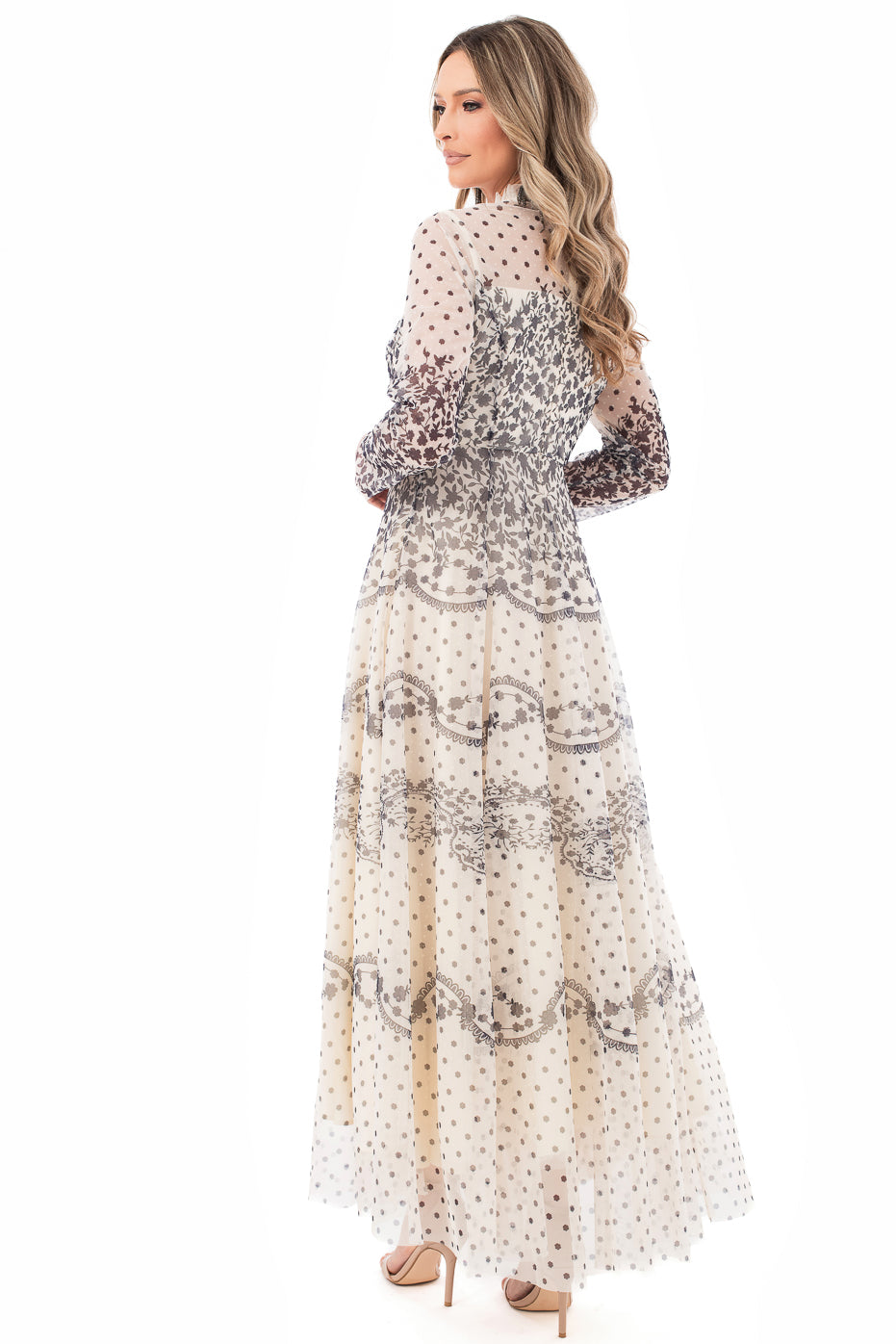Rochie de Seara cu Imprimeu si Maneci Lungi- LIMITED EDITION