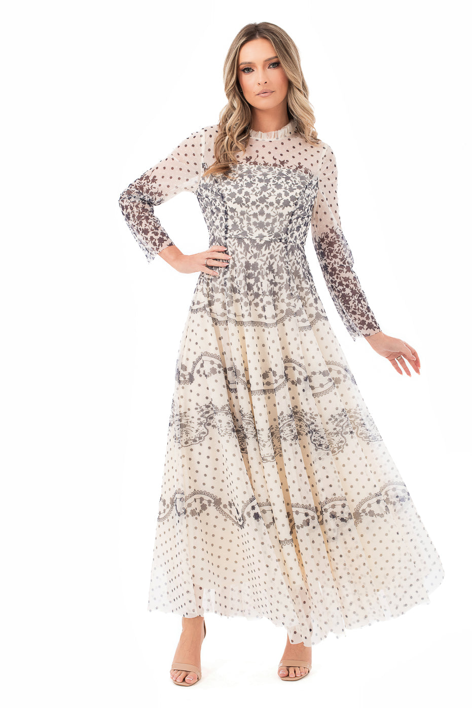 Rochie de Seara cu Imprimeu si Maneci Lungi- LIMITED EDITION
