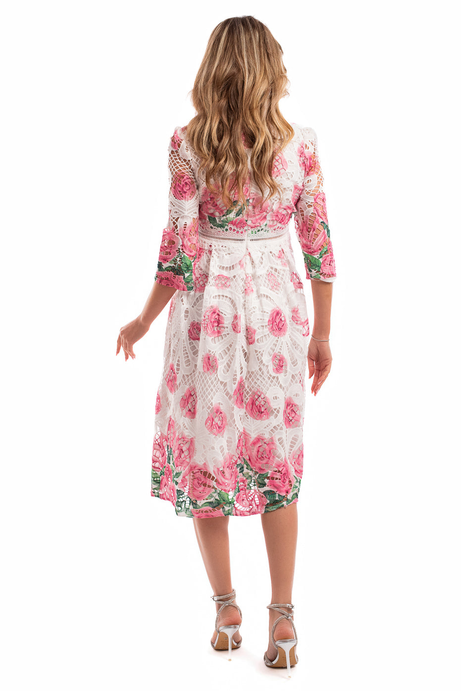 Rochie din Dantela Alba cu Flori