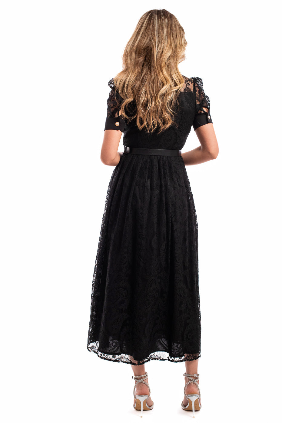 Rochie din Dantela Neagra cu Strasuri pe Revere