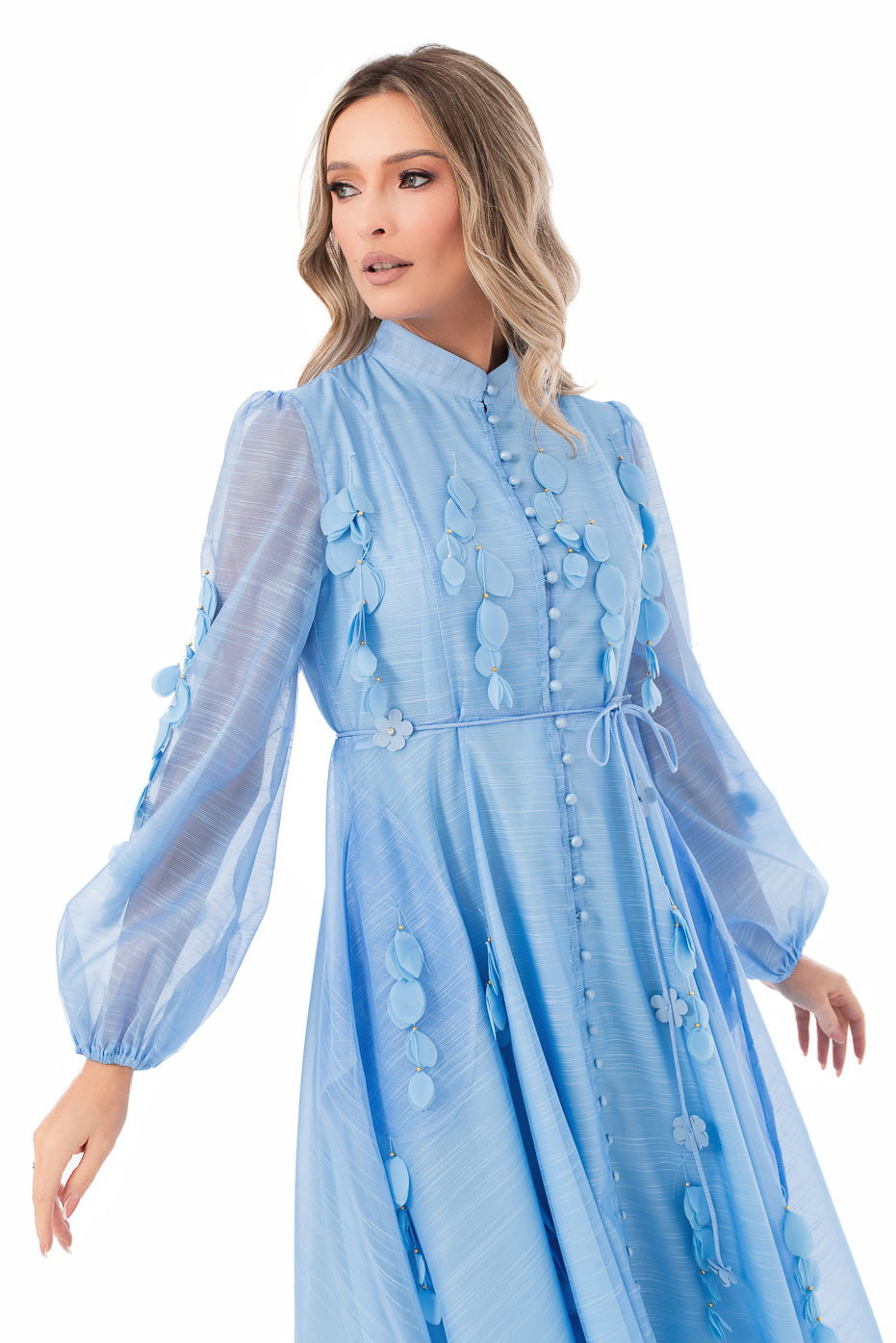 Rochie din Organza Bleu cu Aplicatii