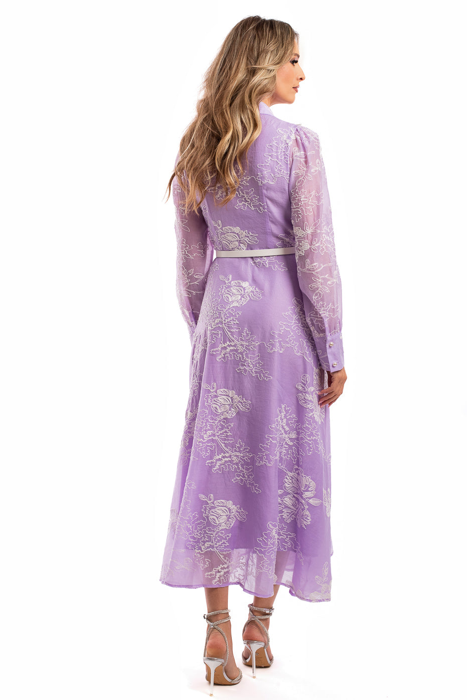 Rochie din Organza Brodata Lila cu Aplicatii