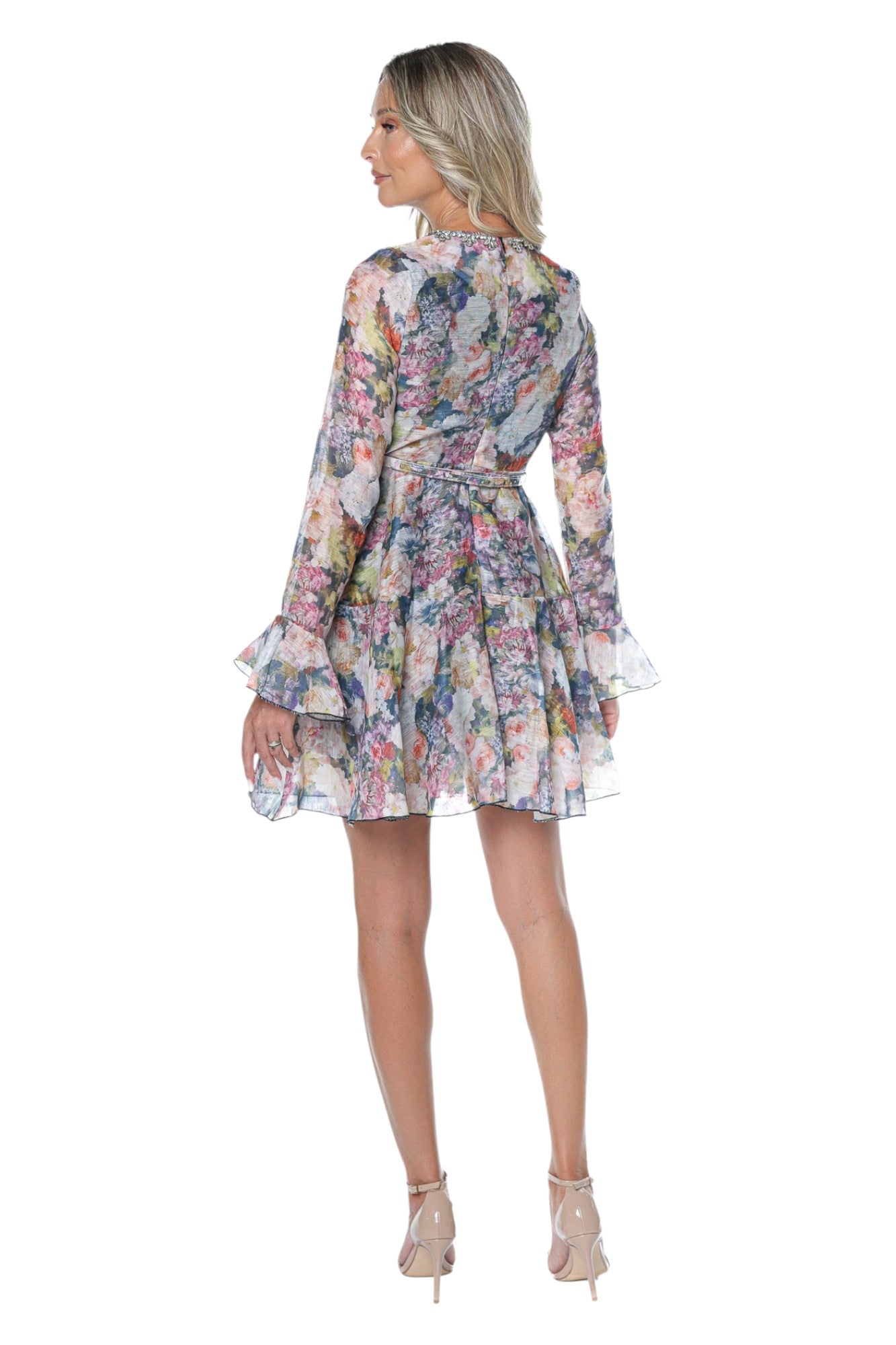 Rochie din Organza cu Strasuri si Maneci Lungi