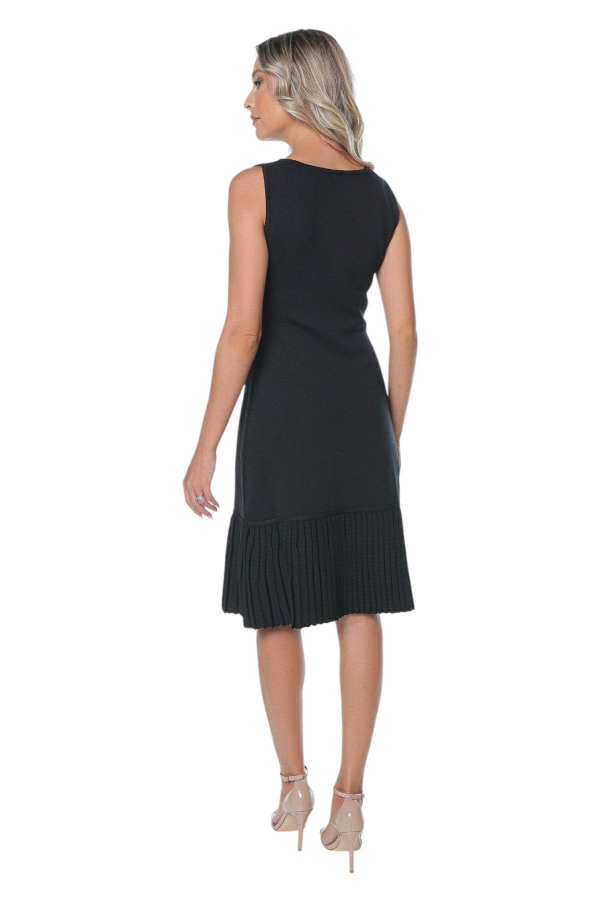 Rochie din Tricot Negru cu Nasturi Decorativi