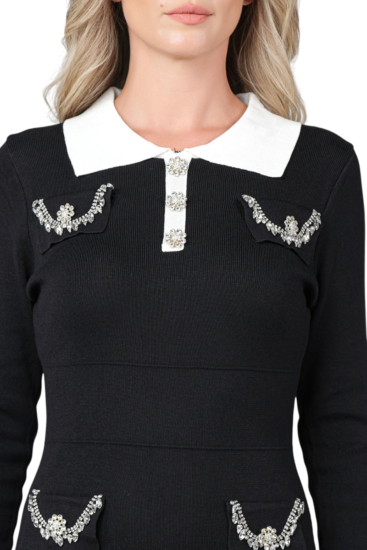 Rochie din Tricot Negru cu Strasuri