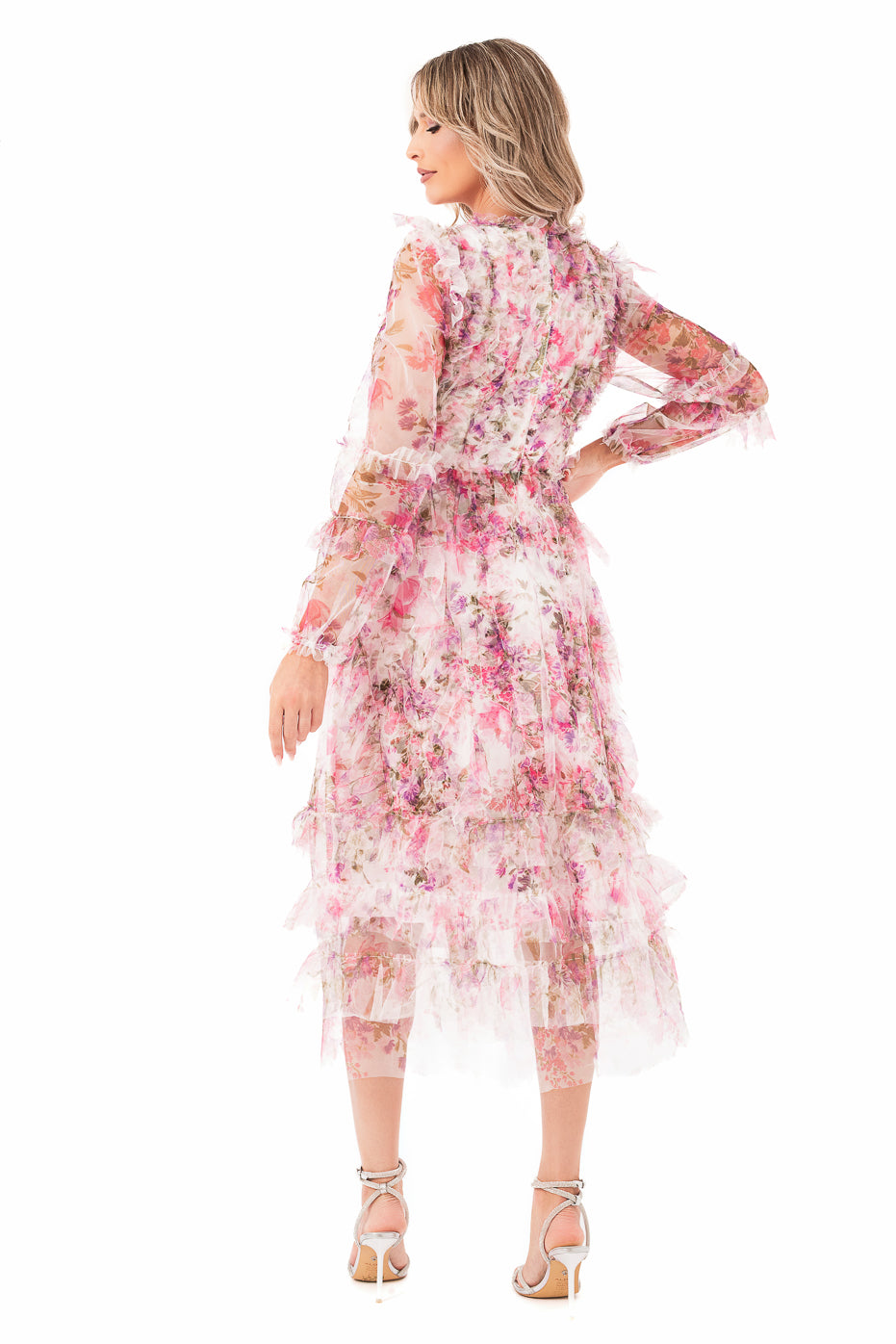 Rochie din Tulle cu Print Multicolor