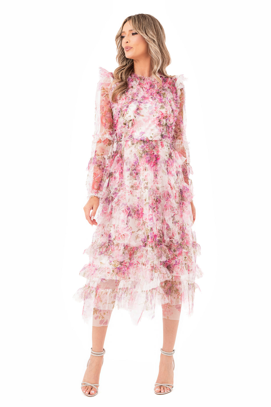 Rochie din Tulle cu Print Multicolor
