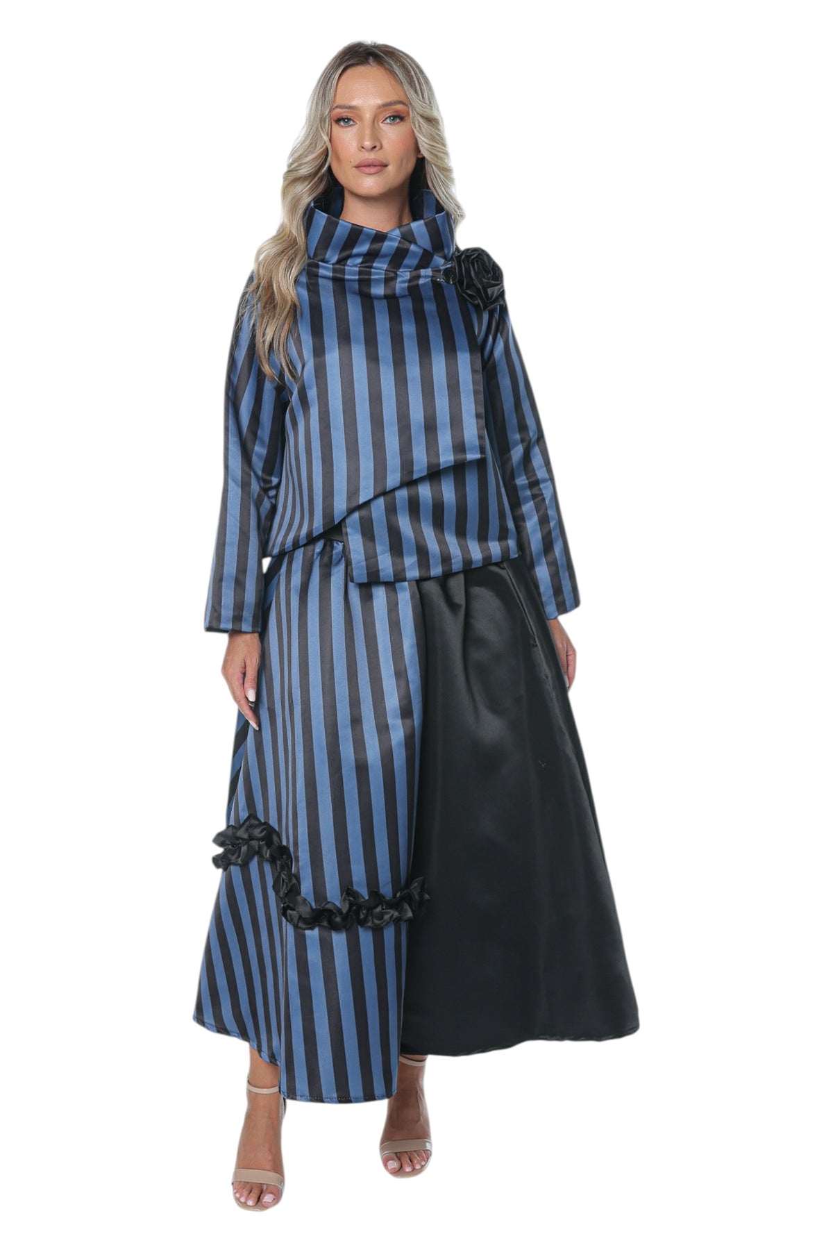 Set Elegant din Tafta cu Dungi Albastre